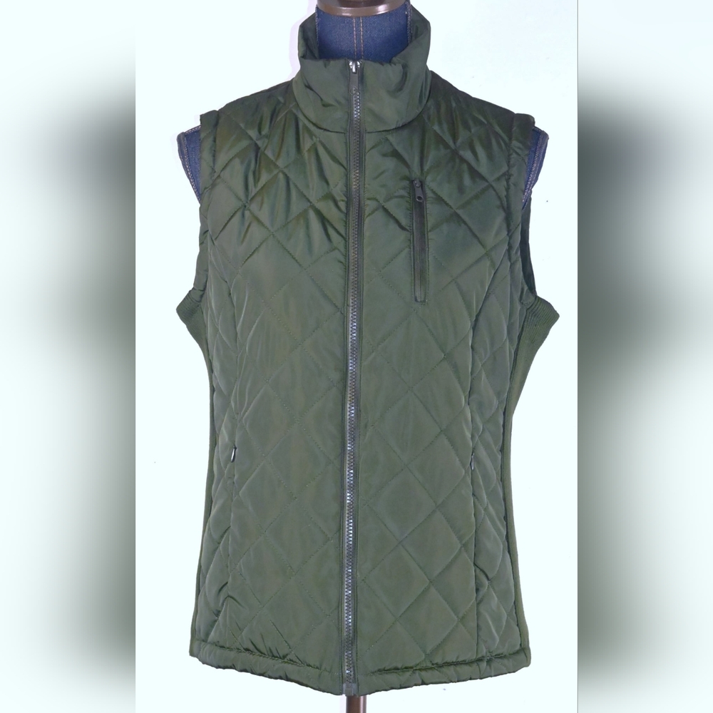 Serra Green Quilted Vest #57271 Women's size M for Cold Weather, knit sides,